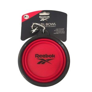 REEBOK Travel Pet Bowl Red Expandable Silicone BPA FREE Silvertone Carabiner Hol